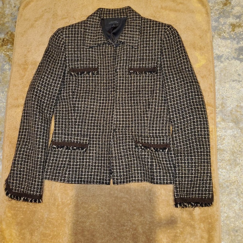 Linda Allared/Ellen Tracy Black/White Checkered Suit Jacket - sz 6 - Picture 5 of 5